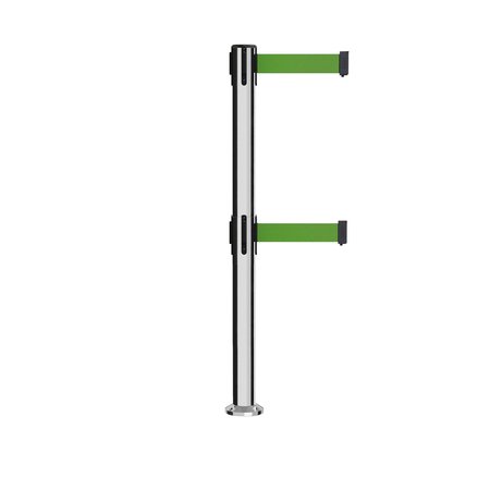 MONTOUR LINE Stanchion Dual Belt Barrier Fixed Base Pol.Steel Post 9ft.Green Belt MX630DF-PS-GN-90